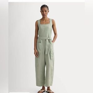 NWT Everlane Linen Jumpsuit Size 2 Green Belted Square Neck